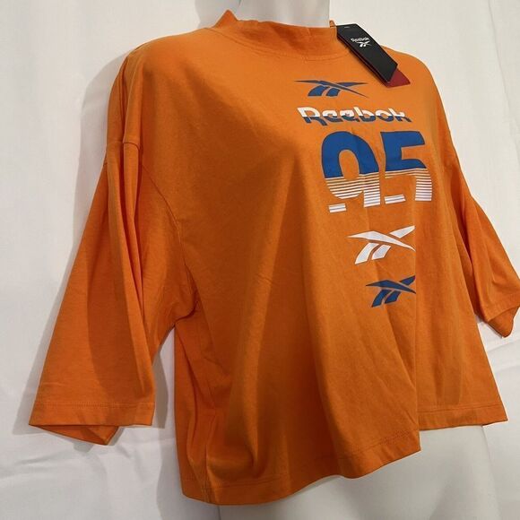 Reebok Medium HTF Womens Meet You There MYT Crop Graphic 95 T-Shirt Orange 0731 - Picture 6 of 12